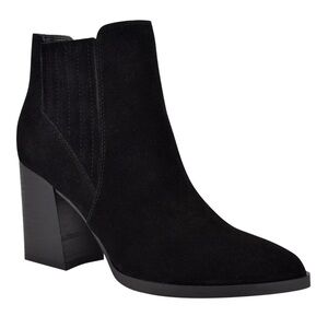 MARC FISHER Black Comfort Stretch Ellard Pointy Toe Block Heel Leather Bootie 9